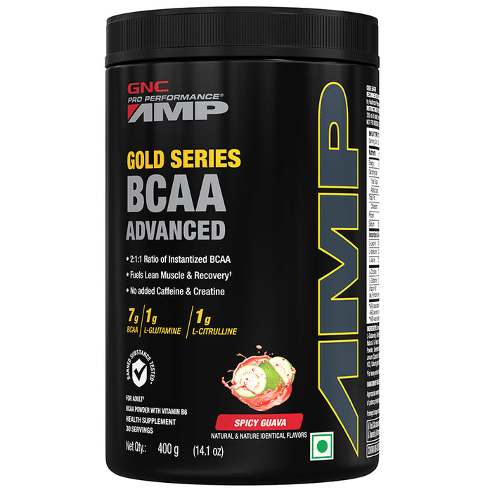 GNC Pro Performance AMP Gold Series BCAA Advanced | For Lean Muscles & Recovery | Flavour Powder Spicy Guava - Classic Derma