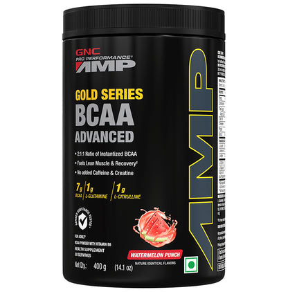 GNC Pro Performance AMP Gold Series BCAA Advanced | For Lean Muscles & Recovery | Flavour Powder Watermelon - Classic Derma