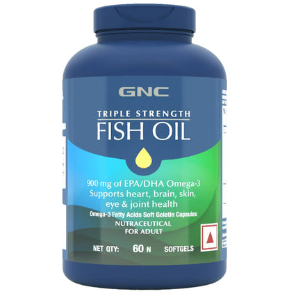 GNC Triple Strength Fish Oil Soft Gelatin Capsules with Omega 3 Fatty Acids | For Heart, Brain, Skin, Eye & Joint Health - Classic Derma