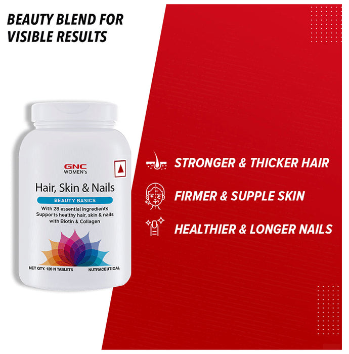 GNC Women's Beauty Basics | With Biotin & Collagen for Hair, Skin & Nails | Tablet