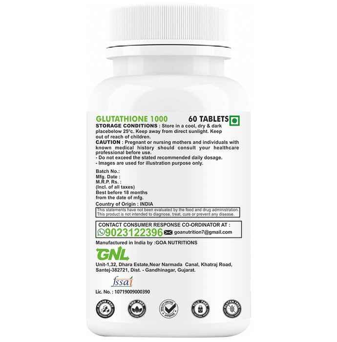 Goa Nutritions Glutathione 1000 Enteric Coated Sustained Release Tablet Sugar Free