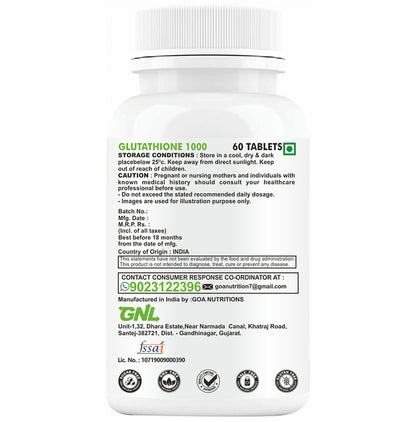 Goa Nutritions Glutathione 1000 Enteric Coated Sustained Release Tablet Sugar Free