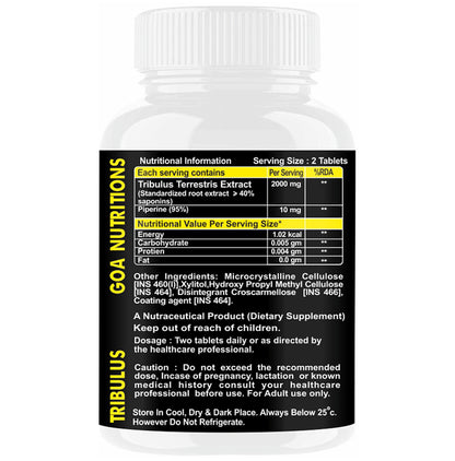 Goa Nutritions Tribulus Terrestris 2000mg Tablet Sugar Free