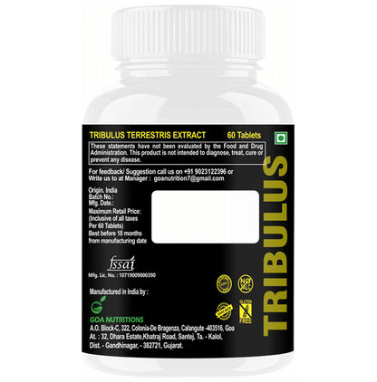 Goa Nutritions Tribulus Terrestris 2000mg Tablet Sugar Free