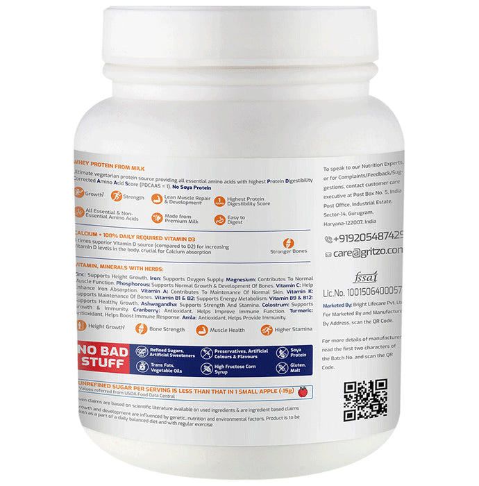 Gritzo Combo Pack of Supermilk for 7-12 Yrs Girls Height+ Double Chocolate Flavour (1kg) and Super Gummies Multivitamins for Kids Natural Strawberry Flavour (30)