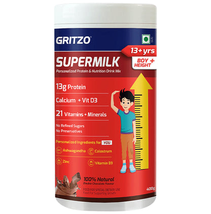 Gritzo SuperMilk Daily Nutrition 13+ Yrs Boy Height+ Double Chocolate - Classic Derma