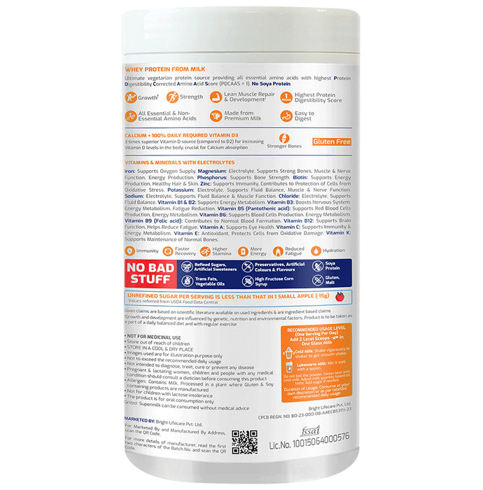 Gritzo SuperMilk for Active Kids, Protein Powder for Kids, High Protein (6 g), DHA, Calcium + D3, 21 Nutrients, No Refined Sugar, 100% Natural Double Chocolate Flavour 7-12 Yrs