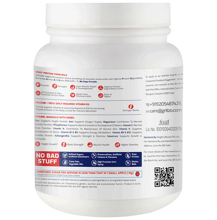 Gritzo SuperMilk Protein Boy Height+ for 13+ Years with Calcium & Vitamin D3 Double Chocolate