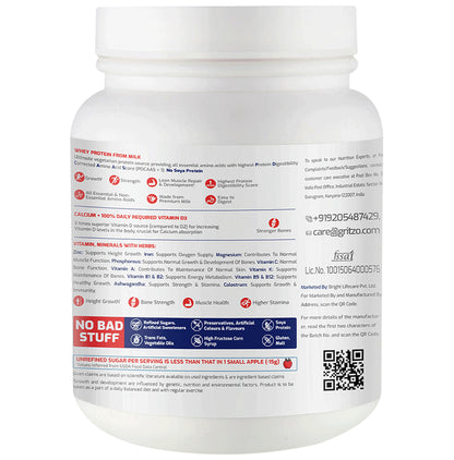 Gritzo SuperMilk Protein Boy Height+ for 13+ Years with Calcium & Vitamin D3 Double Chocolate