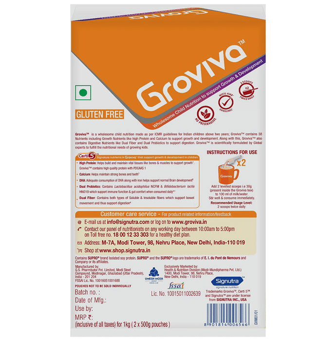 Groviva Child Nutrition for Physical Growth, Brain Development & Immunity | Flavour Vanilla Powder