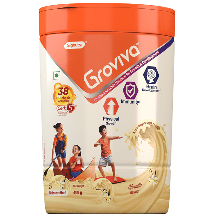 Groviva Child Nutrition for Physical Growth, Brain Development & Immunity | Flavour Vanilla Powder - Classic Derma