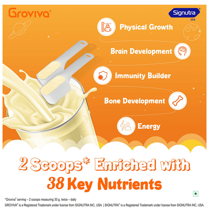 Groviva Child Nutrition for Physical Growth, Brain Development & Immunity | Flavour Vanilla Powder