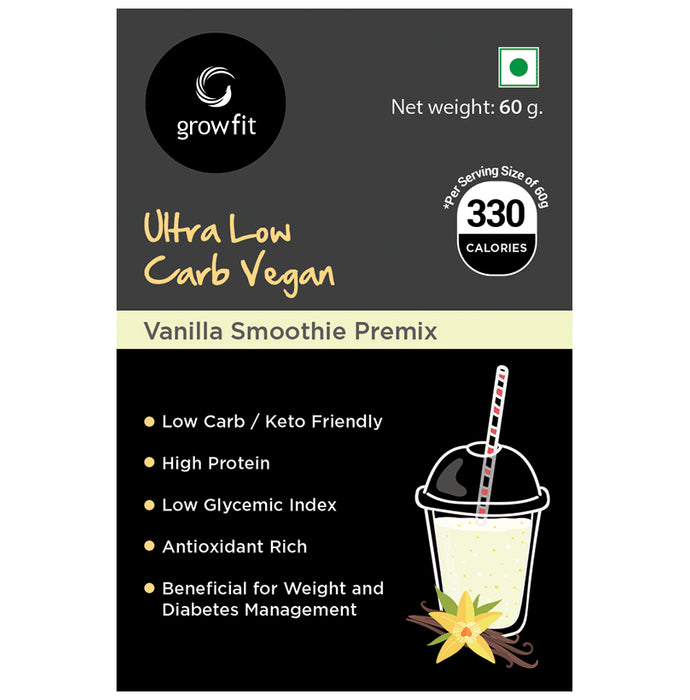 Growfit Ultra Low Carb Vegan Smoothie Premix (60gm Each) Vanilla - Classic Derma