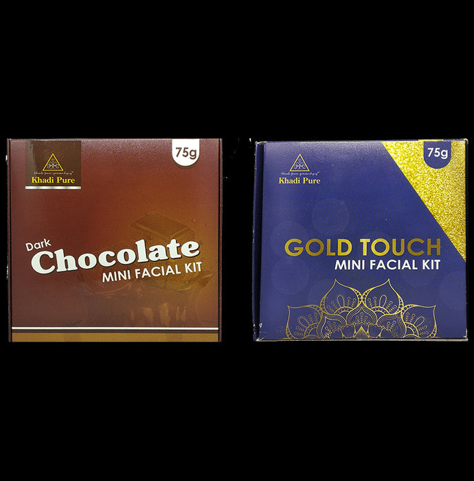 Khadi Pure Combo Pack of Dark Chocolate Mini Facial Kit & Gold Touch Mini Facial Kit (75gm Each) - Classic Derma