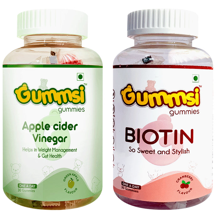 Gummsi Combo Pack of Apple Cider Vinegar Green Apple & Biotin Cranberry Gummies (30 Each) - Classic Derma