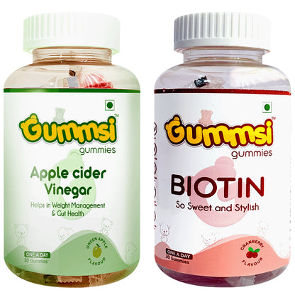 Gummsi Combo Pack of Apple Cider Vinegar Green Apple & Biotin Cranberry Gummies (30 Each) - Classic Derma