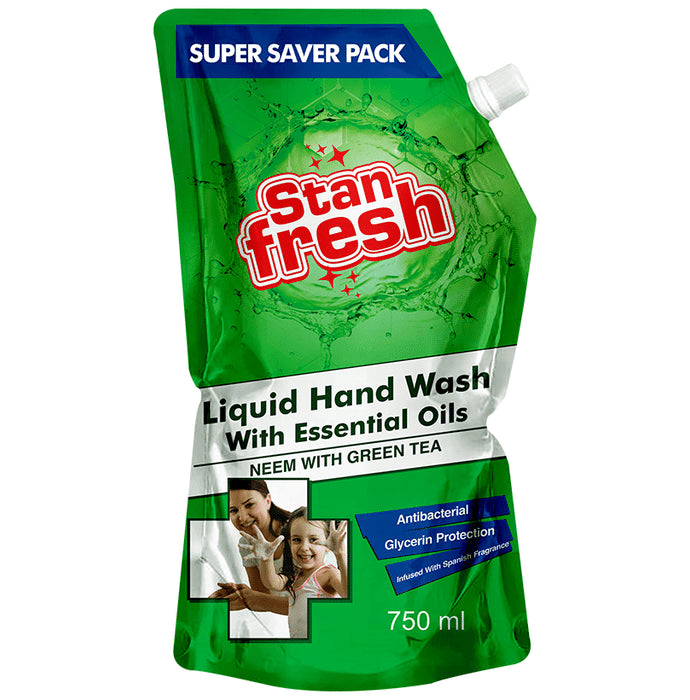 Stanfresh Liquid Handwash with Essential Oil (750ml Each) Neem with Green Tea - Classic Derma