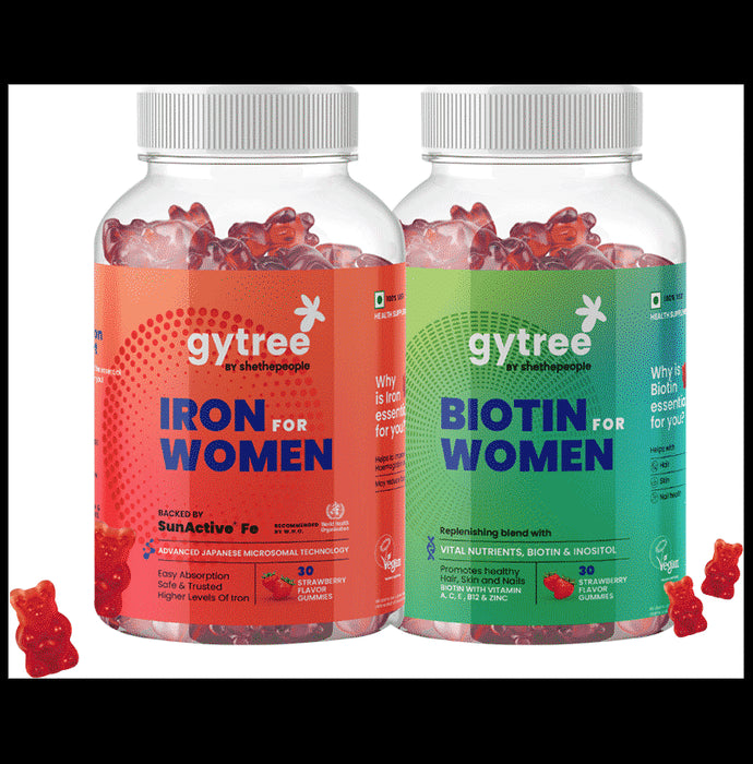 Gytree Combo Pack of Iron & Biotin Gummies For Women (30 Each) - Classic Derma