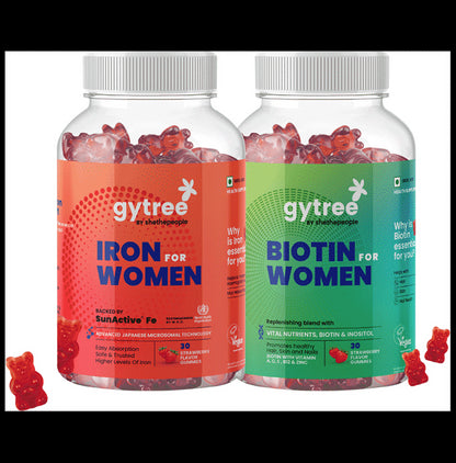 Gytree Combo Pack of Iron & Biotin Gummies For Women (30 Each) - Classic Derma