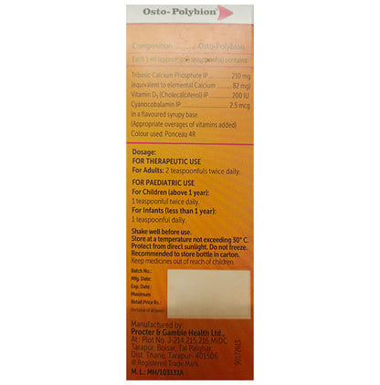 Osto-Polybion Oral Suspension with Calcium & Vitamins for Energy, Immunity & Bones | Flavour Strawberry