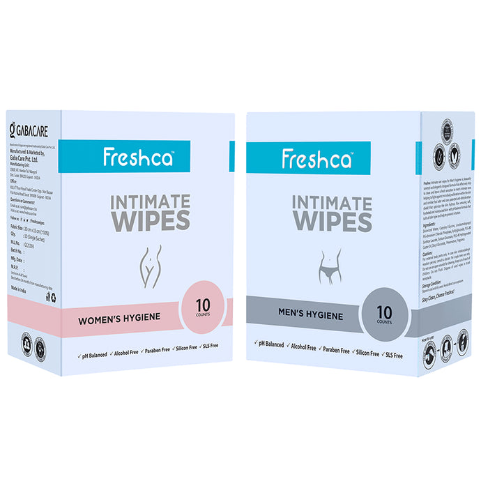 Freshca Combo Pack of Men's Hygiene & Women's Hygiene Intimate Wipes (10 Each) - Classic Derma