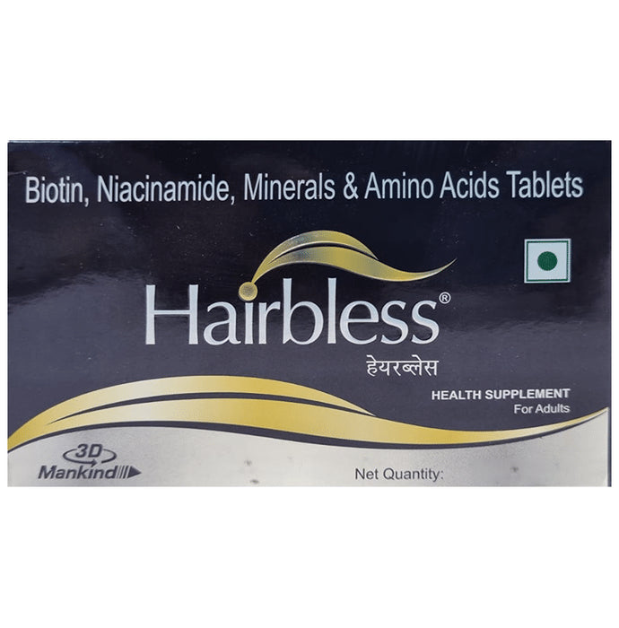 Hairbless Tablet with Vitamins- Biotin & Niacin, Minerals & Amino Acids - Classic Derma
