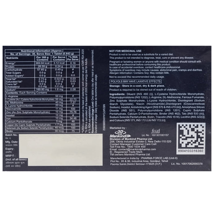 Hairbless Tablet with Vitamins- Biotin & Niacin, Minerals & Amino Acids