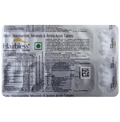Hairbless Tablet with Vitamins- Biotin & Niacin, Minerals & Amino Acids