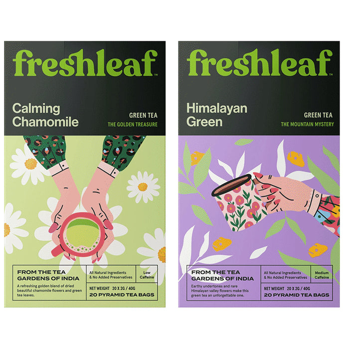 Freshleaf Combo Pack of Calming Chamomile Green Tea Bag (20) & Himalayan Green Tea Bag (20) - Classic Derma