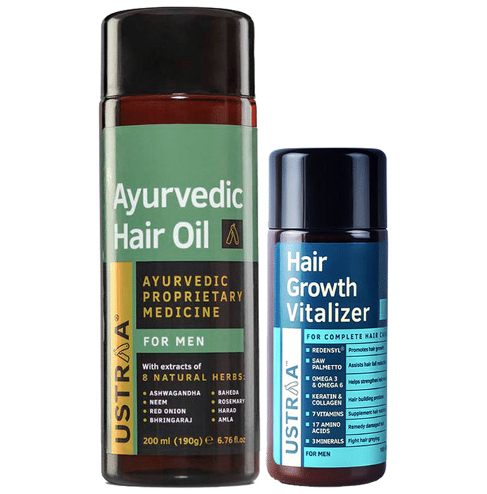 Ustraa Combo Pack of Ayurvedic Hair Oil 200ml & Hair Growth Vitalizer 100ml - Classic Derma