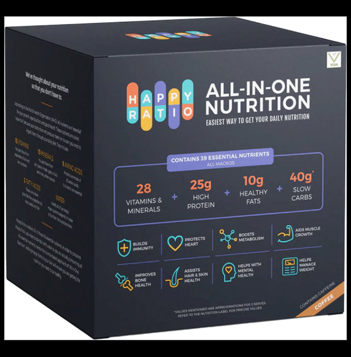 Happy Ratio All-In-One Plant Based Vegan Nutrition Powder Sachet (50gm Each) Coffee - Classic Derma