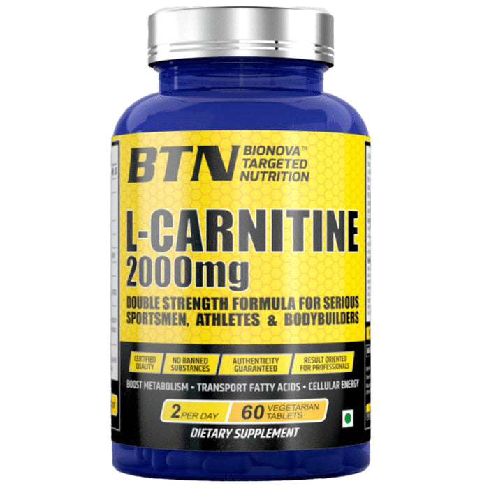BTN L-Carnitine 2000mg Vegetarian Double Strength Formula for Sportsmen, Bodybuilders and Athletes Tablet - Classic Derma