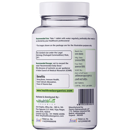 Health Veda Organics Calcium Magnesium Zinc | With Vitamin D3 & B12 | Veg Tablet for Bones, Nerves & Muscles Tablet