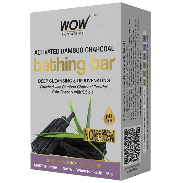 WOW Skin Science Activated Bamboo Charcoal Bathing Bar (75gm Each) - Classic Derma