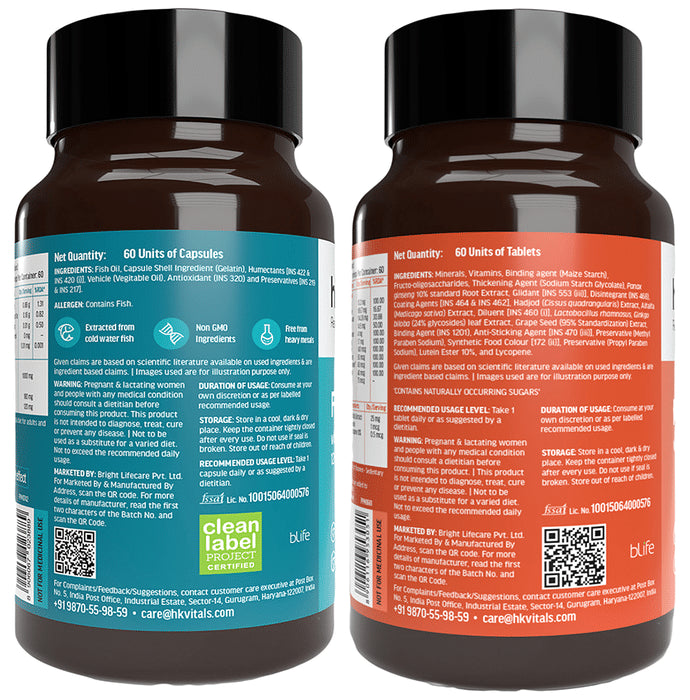 Healthkart Combo Pack of HK Vitals Multivitamin with Probiotics Tablet & Fish Oil 1000mg Soft Gelation Capsule (60 Each)