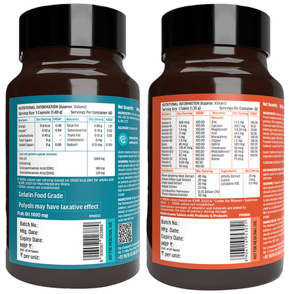 Healthkart Combo Pack of HK Vitals Multivitamin with Probiotics Tablet & Fish Oil 1000mg Soft Gelation Capsule (60 Each)