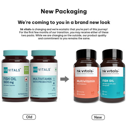 Healthkart Combo Pack of HK Vitals Multivitamin with Probiotics Tablet & Fish Oil 1000mg Soft Gelation Capsule (60 Each)