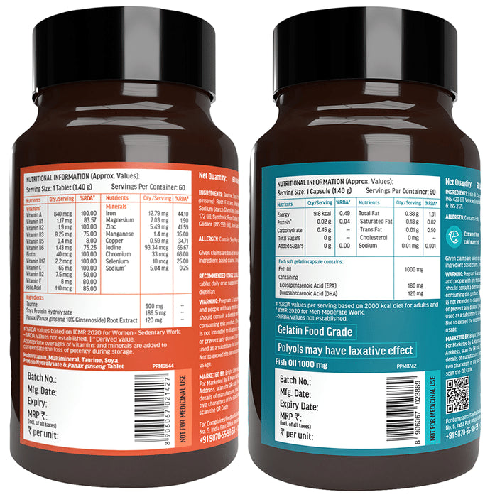 Healthkart Combo Pack of Multivitamin Film Coated Tablet & Fish Oil 1000mg Soft Gelatin Capsule (60 Each) with Sipper