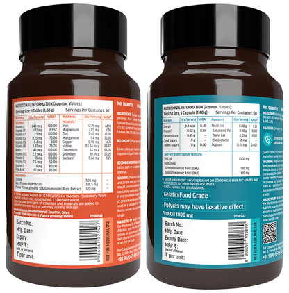 Healthkart Combo Pack of Multivitamin Film Coated Tablet & Fish Oil 1000mg Soft Gelatin Capsule (60 Each) with Sipper