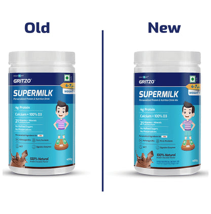 Healthkart Gritzo SuperMilk Personalized Protein & Nutritional Drink Weight+ for 4 to 7 Yrs Kids Double Chocolate