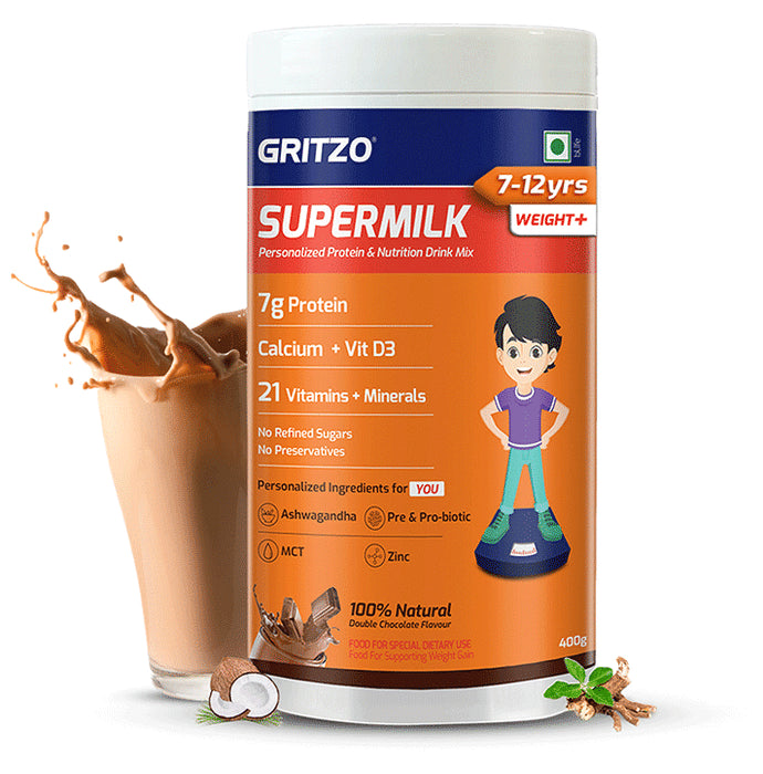 Healthkart Gritzo SuperMilk Personalized Protein & Nutritional Drink Weight+ for 7-12 Yrs Weight+ Powder