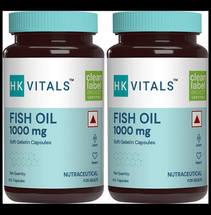 Healthkart HK Vitals Fish Oil with 1000mg Omega 3 | Soft Gelatin Capsule for Brain, Heart & Joints - Classic Derma