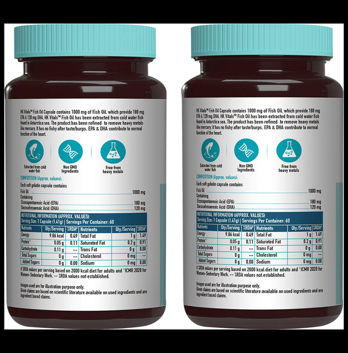 Healthkart HK Vitals Fish Oil with 1000mg Omega 3 | Soft Gelatin Capsule for Brain, Heart & Joints