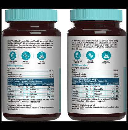 Healthkart HK Vitals Fish Oil with 1000mg Omega 3 | Soft Gelatin Capsule for Brain, Heart & Joints