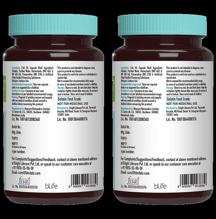 Healthkart HK Vitals Fish Oil with 1000mg Omega 3 | Soft Gelatin Capsule for Brain, Heart & Joints