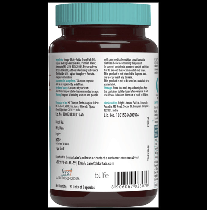 Healthkart HK Vitals Omega 3 Fatty Acids with DHA & EPA | For Heart, Joint & Brain Health | Soft Gelatin Capsule | Nutrition Care