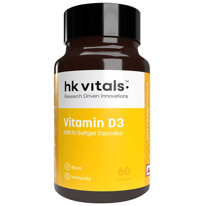 Healthkart HK Vitals Vitamin D3 (Cholecalciferol) 600IU | Softgel Capsule for Bones, Immunity & Muscles - Classic Derma