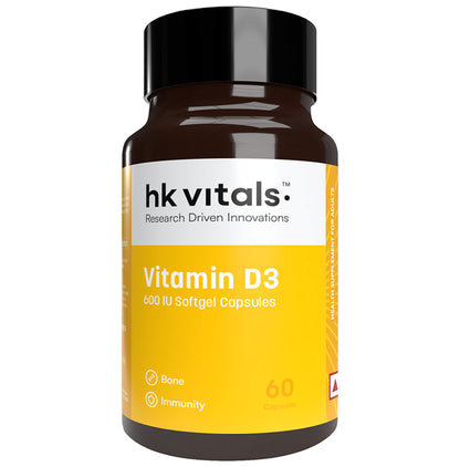 Healthkart HK Vitals Vitamin D3 (Cholecalciferol) 600IU | Softgel Capsule for Bones, Immunity & Muscles - Classic Derma