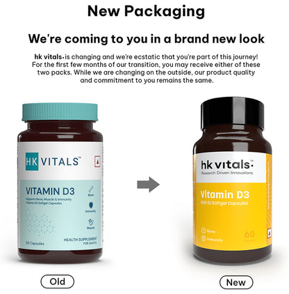 Healthkart HK Vitals Vitamin D3 (Cholecalciferol) 600IU | Softgel Capsule for Bones, Immunity & Muscles