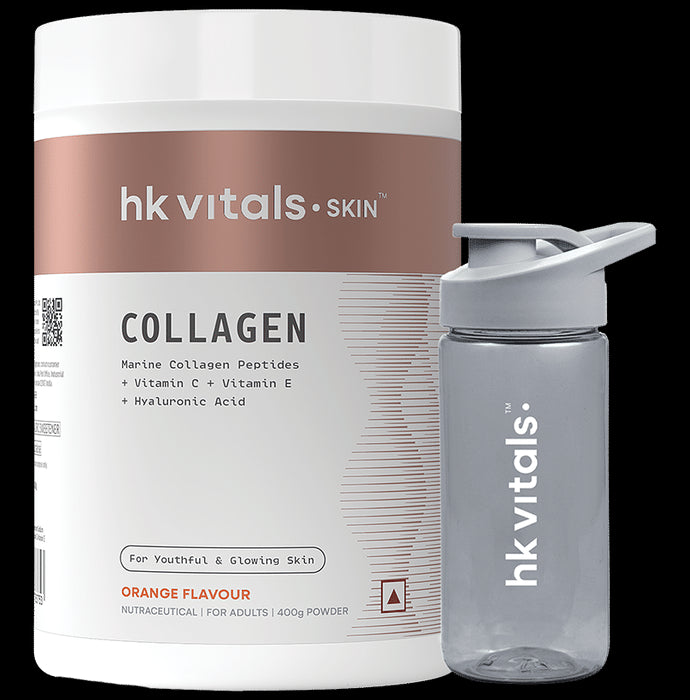 Healthkart Skin Radiance Collagen Powder Orange with Teal colour Sipper Bottle 300 ml - Classic Derma